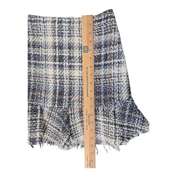 Chunky Tweed Distressed Plaid Trumpet Mini Skirt Sz XS mi ami Raw Hem - Picture 7 of 10